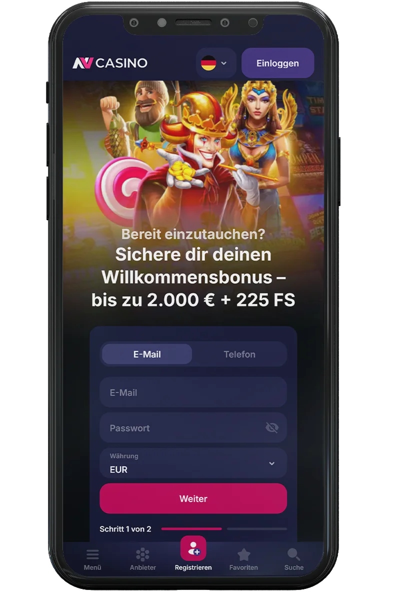 Screenshot eines Online-Casinos auf einem Mobiltelefon